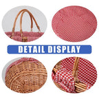 Large Wicker Picnic Basket with Handles,Handle Sturdy Woven Body with Removable and Washable Lining,Outdoor Camping,Gift Packing,Garden Picking, Storage.red - color: Red