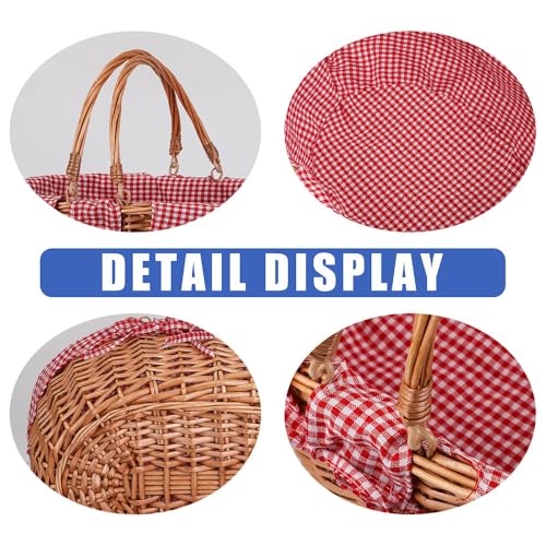 Large Wicker Picnic Basket with Handles,Handle Sturdy Woven Body with Removable and Washable Lining,Outdoor Camping,Gift Packing,Garden Picking, Storage.red - color: Red