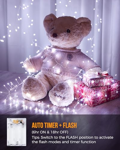 Fairy Lights Battery Operated, 10Feet 120LEDs Firecracker String Lights Waterproof Silver Wire Starry Firefly Light for DIY Wreath Home Wedding Indoor Outdoor Christmas Decorations, Pure White - color: Pure White, size: 120 LEDs