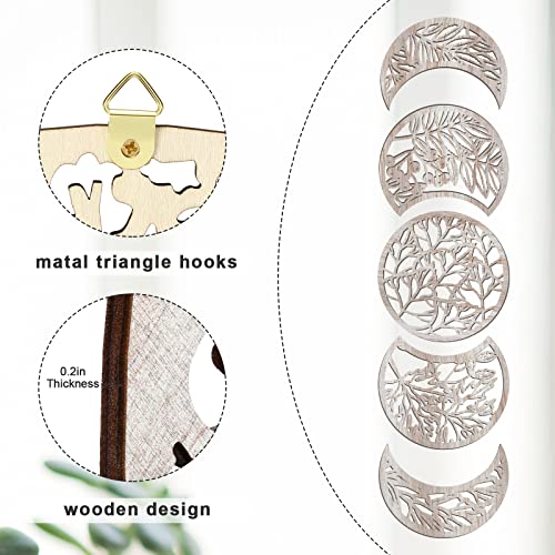 Jetec 5 Pcs Moon Phase Wall Art Decor Wall Pediments Hanging Wooden Phase Spiritual Bedroom Nordic Boho Lunar Aesthetic Art for Living Room Dorm Apartment Ornament(Vintage Color,10.6 Inch,Botanical) - color: Vintage Color, size: 10.6 Inch