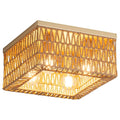 Rpzloila Rattan Ceiling Light, 4-Light Boho Light Fixture, Square Flush Mount Ceiling Light for Bedroom, Hallway, Entryway, Kitchen, Living Room - color: Gold, size: 4-Light-Square