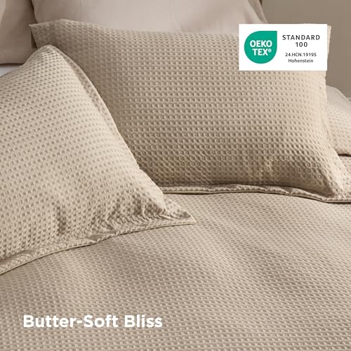 Bedsure Textured Duvet Cover King Size, Soft & Breathable Comforter Cover for All Season, 3 Pieces Wrinkle-Resistant Zipper Bedding with 8 Corner Ties, Khaki - color: 10 - Khaki (No Comforter), size: King (104" X 90")