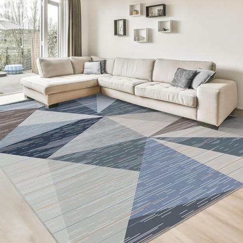 HOMFINE Washable Modern Area Rug - Geometric Style 8x10 Rugs for Living Room, Bedroom, Machine Washable Rug Soft Non Slip Non Shedding Area Rug - Blue, 8'x10' - color: Blue, size: 8' x 10' (Rectangular)