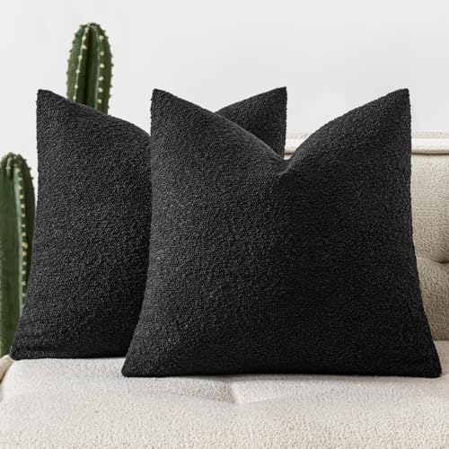 Pack of 2 18x18 Inch Decorative Boucle Throw Pillow Covers Textured Square Pillowcaes Accent Solid Cozy Soft Cushion Covers Home Decor for Sofa Couch Living Room Home Decor,Black - color: Black, size: 18" x 18" (Pack of 2)