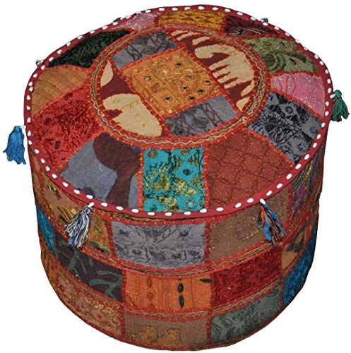 The Harry Creations Decorative Patchwork Comfortable Indian Ottoman Ethnic Cotton Cushion Bean Bag Designs Floor Embroidered Pouf Cover (Alteration, 14"x22") - color: Alteration, size: 14"x22"