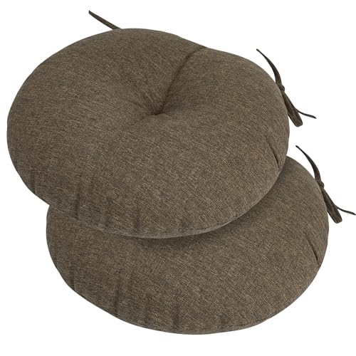 FUNHOME Bistro Chair Cushion with Ties 15"x15"x4", Water Repellent Outdoor Round Chair Cushions Set of 2, Patio Tufted Chair Pads for Home Garden-Brown - color: Brown