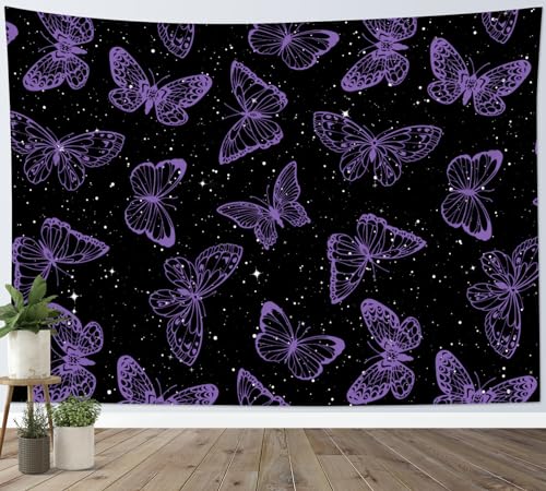 HVEST Purple Butterfly Wall Hanging - Galaxy Space Tapestry for Bedroom, Kids Room, Living Room - 40L x 60W inches - color: Purple, size: 40"L x 60"W