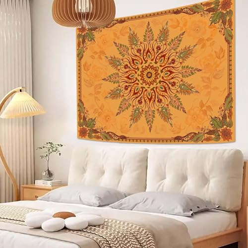 Neasow Mandala Tapestry, Vintage Floral Boho Wall Decor, Aesthetic Bohemian Tapestries for Bedroom Living Room, Retro Warm Orange Yellow Art 60×80 inches - color: Retro Warm Orange, size: 80"L x 60"W