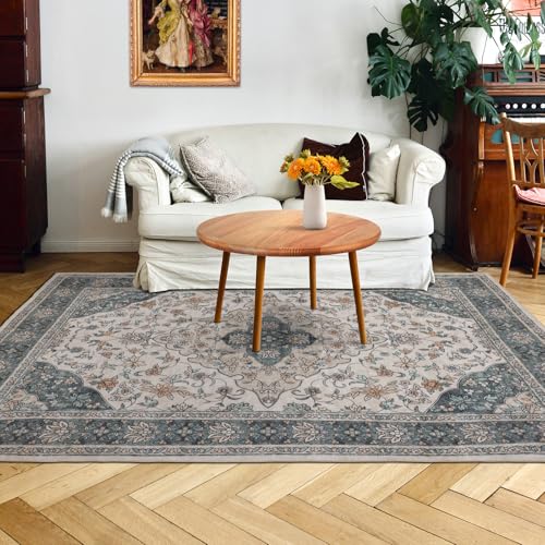 Area Rug 4×6, Vintage Boho Rug,Ultra-Soft Low Pile, Washable, Non Slip,Stain Resistant, Printed Carpet for Living Room Bedrooms Playroom Office Kitchen,Green/Beige - color: Green/Beige, size: 4×6