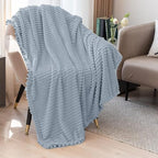 DISSA Fleece Blanket Twin Size – 60x80, Grey – Soft, Plush, Fluffy, Fuzzy, Warm, Cozy – Perfect Throw for Couch, Bed, Sofa - with Pompom Fringe - Flannel Blanket