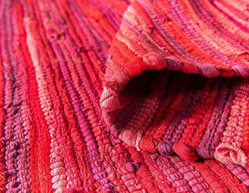 Unique Loom Chindi Cotton Collection Soft Hand Woven Natural Fiber Striped Area Rug, 2 ft 2 in x 6 ft 7 in, Red/Purple - color: Red/Purple, size: 2'2" x 6'7" (Runner)