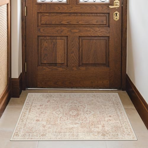 GENIMO Area Rug 2x3 Doormat, Machine Washable Low Pile Rugs, Small Retro Entryway Mat for Entrance, Hallway, Kitchen and Corridor, Light Pink - color: Area Light Pink, size: 2' x 3' (Rectangular)