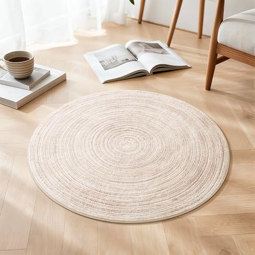 Asrug Imitation Jute Low Pile Round Rug Area Rug Washable Non-Slip Circle Rug Soft Plush Touch Circle Rugs Round for Kitchen Bathroom Living Bedroom Nursery, Carpet 2ft /24 inch/61 cm Khaki - color: Khaki, size: 2ft