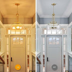 WUZUPS Chandelier Rustic Farmhouse Industrial Round Ceiling Pendant LED Light Fixture Clear Seeded Glass Shade for Dining Room Kitchen Island Foyer Entryway, H 20.9" x W 15.9", Gold - color: Pendant Light, Gold, 3-Light, size: H 20.9" * W 15.9"