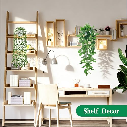 Der Rose 8Pcs Fake Plants Hanging Artificial Ivy Vine Faux Eucalyptus Hanging Plants for Home Boho Wall Shelf Indoor Outdoor Decor (White Pots) - color: White Pots-8pcs