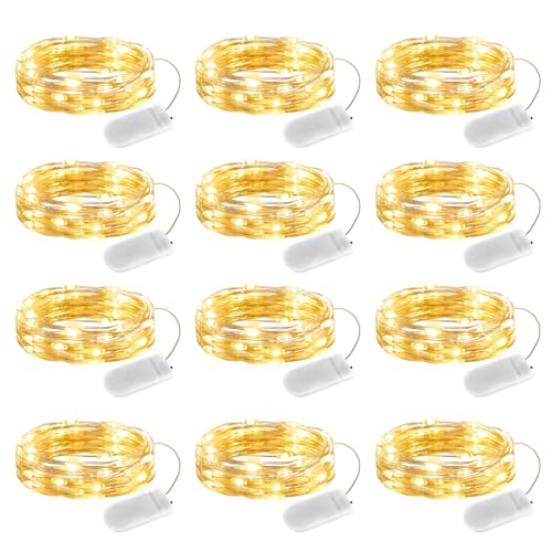 Fairy Lights Battery Operated String Lights - 12 Pack 7ft 20 LED Silver Wire Firefly Lights for Mason Jars DIY Picture Walls Shelves Arts Crafts Trees Branches Bedroom Wedding Party Decor(Warm White) - color: Warm White, size: 12 Pack