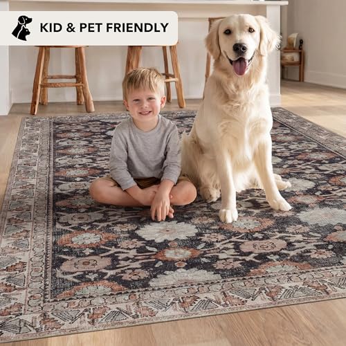 Kuden 2x3 Small Rug, Machine Washable, Non-Slip Backing, Vintage Style, Soft, Low Pile, Area Rugs for Entryway Kitchen Indoor Entrance - color: Black / Red, size: 2' x 3' Rectangular