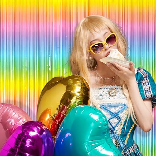 3 Pack Backdrop Pastel Rainbow Foil Fringe Backdrop Curtains Dance Party Decorations Photo Booth Props for Bachelorette Easter Decorations Christmas Halloween New Years Eve Party Supplies - color: Colorful