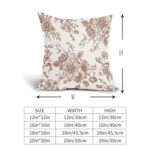 Vintage Floral Pillow Covers 18x18 Inch Set of 2 Dark Brown and Cream Floral Throw Pillow Covers Chinoiserie Flower Pillowcases Rustic Farmhouse Cotton Linen Cushion Covers for Couch Bed Sofa Decor - color: Dark Brown, size: 18" x 18" (Pack of 2)