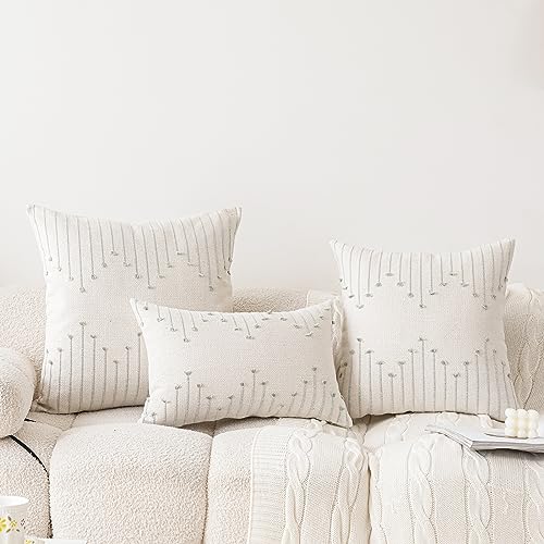LILEPOY Boho Throw Pillow Covers 12x20 Set of 2 Neutral Decorative Textured Cushion Case Farmhouse Pillowcase Modern Lumbar Pillow Covers for Sofa,Couch, Living Room,Beige and Green - color: Beige and Green, size: 20" x 12" (Pack of 2)