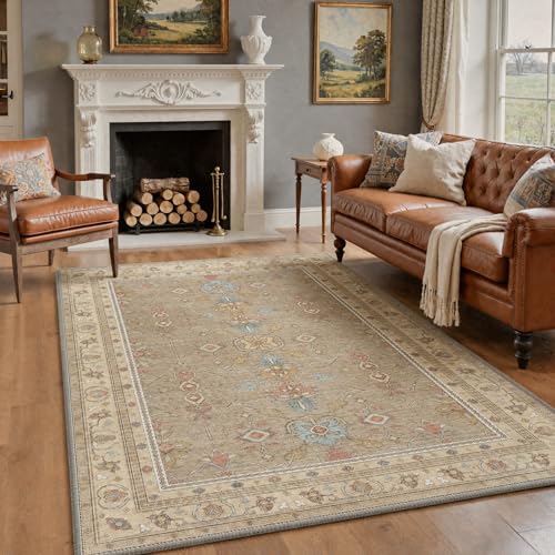 Bavni 2x3 Entryway Rug Bathroom Rugs for Front Door Bedroom Bathroom Kitchen, Washable Vintage Vintage Floral Carpet, Lightweight Rug with Non Slip Backing, Warm Beige - color: Warm Beige, size: 2' x 3' (Rectangular)