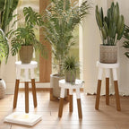 LitaEther Reverse Dipped Wood Plant Stand, Wood Accent Stool,Milking Stool Set (16" H x 12" D+18" H x 12" D) - size: 16"+18" Tall