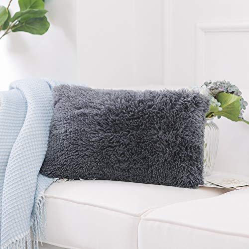 NordECO HOME Luxury Soft Faux Fur Fleece Cushion Cover Pillowcase Decorative Throw Pillows Covers, No Pillow Insert, 12" x 20" Inch, Dark Grey, 2 Pack - color: F-dark Grey, size: 20" x 12" (Pack of 2)