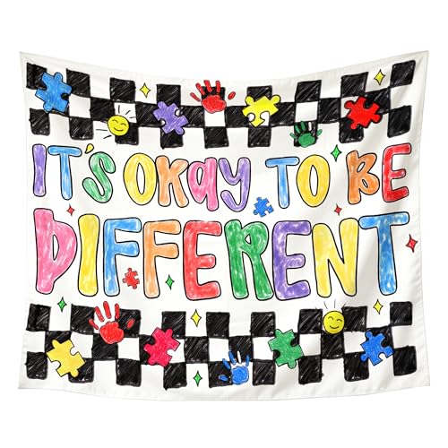 gsgfdshf It's Okay to Be Different Inspirational Wall Tapestry, Autism Awareness Positive Affirmations Tapestry Wall Hanging for Therapy Office Classroom Playroom Decor, 50x60 Inch - color: Landscape Text-Tapestry-E