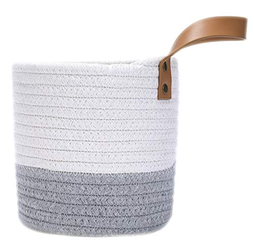 2pack Small Hanging Basket-Cotton Rope Wall Basket with Handle, Hanging Storage Baskets, Shelf Baskets Storage Bin Closet Organizer 6"×6.3", Woven Plant Basket - (White & Grey) - color: White & Grey
