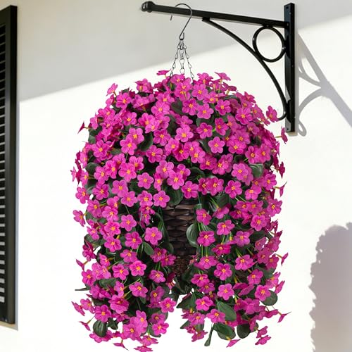 Artificial Silk Hanging Flowers Plants Baskets for Outdoor Decoration, Spring Outside Decoration, Fake UV Resistant Look Real Fuchsia Orchid Trailing Vines for Porch Patio Home - color: Fuchsia