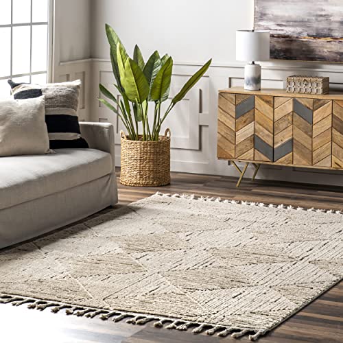 Nuloom Kerry Beige, 6'7" x 9', Geometric, Soft and Cozy, High Traffic, Stain Resistant, Easy Clean, Durable Area Rug for Bedroom, Living Room, Dining Space, Den, Foyer, Entryway - color: Kerry Beige, size: 6'7" x 9' (Rectangular)