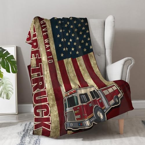 Firefighter Blanket Gifts for Men - Fire Truck American Flag Fireman Practitioner Fire Fighter Throw Appreciation Gifts for Boy Adult Son Firefighters' Day Christmas lightweight Blanket 50"x60" - color: Firefighter 1