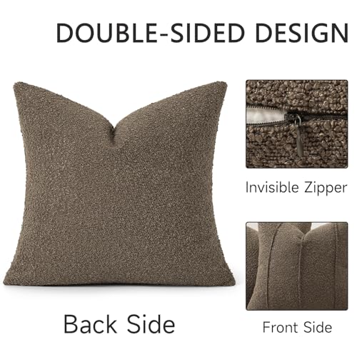 YCOLL Textured Boucle Throw Pillow Covers 16x16 Pack of 2 - Soft Neutral Striped Cushion Covers, Cozy Accent Decorative Pillow Covers for Couch, Sofa, Bed, Living Room (Brown) - color: Brown, size: 16" x 16" (Pack of 2)