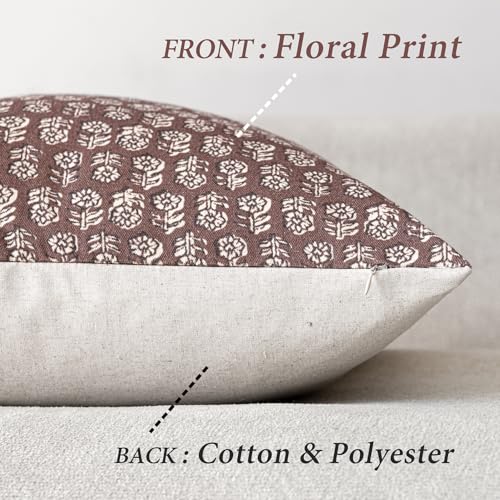 Foindtower Set of 2 Decorative Vintage Floral Print Throw Pillow Covers Neutral Modern Farmhouse Cushion Covers Boho Home Decor for Sofa Chair Couch Bedroom Living Room,18×18 Inch,Wine Red - color: Withered Rose, size: 18" x 18" (Pack of 2)