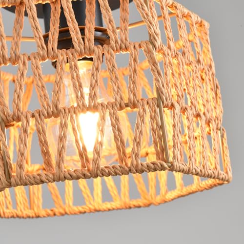 Hand-Woven Rattan Flush Mount Ceiling Light,Farmhouse Light Fixtures Ceiling Mount Boho for Hallway Bedroom Kitchen Entryway Living Room - color: Hexagon 2 Pack