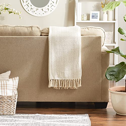 DII Chevron Throw Collection Handloomed Cotton, 50x60, Off-White - color: Off-white, size: 50x60"