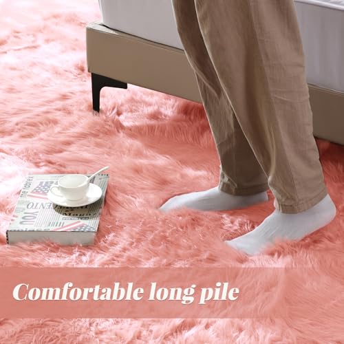 ORINOVA Pink Fluffy Sheepskin Fur Area Rugs for Bedroom Washable Furry Carpet Rug for Living Room Faux Fur Rug 2x3 Nursery - color: Pink, size: 2' x 3' (Rectangular)