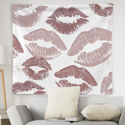 WNAGT Trendy Black and White Kiss Lips Tapestry Wall Hanging, Funky Makeup Wall Decor, Fashion Aesthetic Wall Blanket Decor for Girls Room College Dorm Makeup Room Beauty Room, 50x60 Inch - color: Light brown
