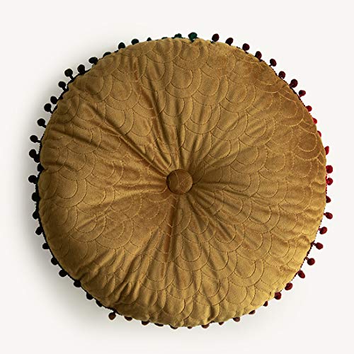 vctops Velvet Soft Round Chair Pads Cute Gradient Pom Pom Indoor Dining Chairs Cushion (Yellow, Diameter 16") - color: Yellow, style: Diameter 16 Inch