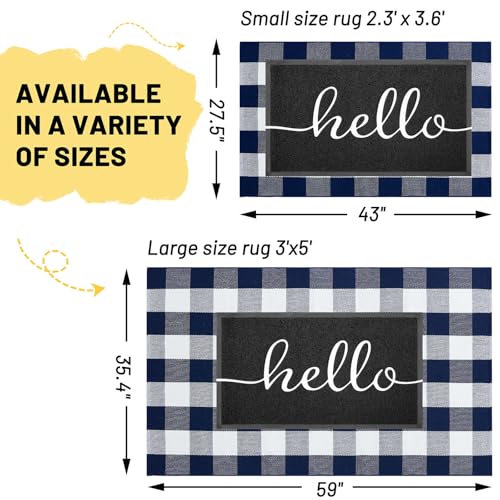 KILOCOCO Buffalo Plaid Checkered Rug 3'x5' Front Door Mat Outdoor Blue and White Rugs Cotton Washable Front Porch Rug Layered Doormats for Patio Farmhouse Entryway Kitchen Laundry Room - color: Blue and White, size: 3' x 5' (Rectangular)