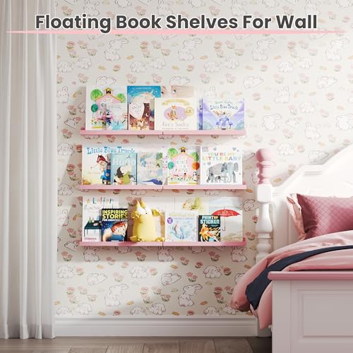 upsimples Pink Shelves for Wall, Pink Room Decor for Teen Girls, Bedroom, Living Room, Game Room, 6 Pack Wall Mounted Wood Shelves for Picture, Plants - color: Pink, size: 15.7in