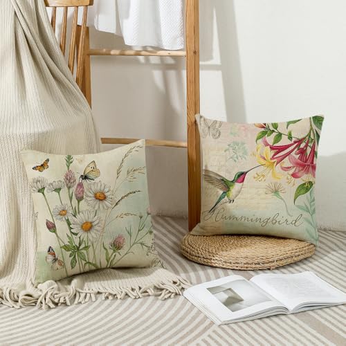 wyooxoo Throw Pillow Covers 16x16 Set of 4 Spring Summer Pillow Covers Flower Butterfly Bird Farmhouse Pillowcases for Sofa Couch Living Room Outdoor - color: Color H, size: 16" x 16" (Pack of 4)