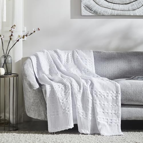 VHC Brands 100% Cotton Waffle Weave White Throw 50x60, Decorative Cotton Throw Blanket, Boho Farmhouse Bedroom, Living Room Decor for Bed, Couch, or Sofa - color: White, size: Throw (50"x60")