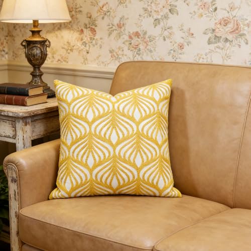 Slow Cow Embroidery Decorative Throw Pillow Cover Case for Couch Sofa Home Decor Modern Geometric Accent Pillow Cushion Cover 18 x 18 Inches Yellow - color: Yellow Leaves, size: 18" x 18" (Pack of 1)