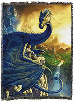 Pure Country Weavers Blue Dragon Blanket by Ciruelo - Gift Fantasy Tapestry Throw Woven from Cotton - Made in the USA (72x54) - color: Blue Dragon
