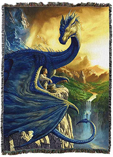 Pure Country Weavers Blue Dragon Blanket by Ciruelo - Gift Fantasy Tapestry Throw Woven from Cotton - Made in the USA (72x54) - color: Blue Dragon