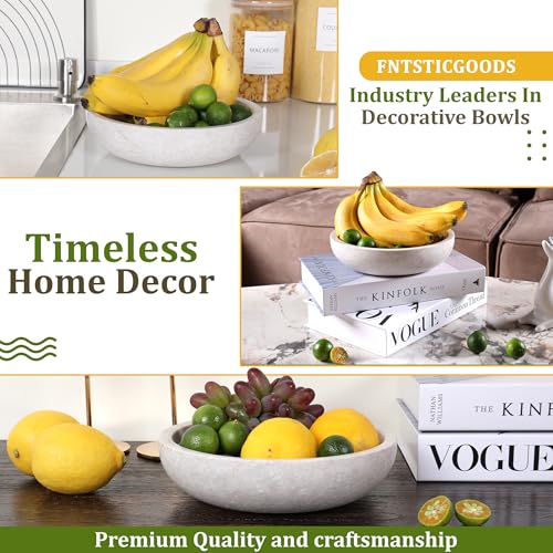 FNTSTICGOODS Travertine Decorative Bowl - 7.8” Diameter & 2” Height - Key Bowl for Entryway Table - Organic Modern Centerpiece - White/Gray - color: White/Gray - Travertine