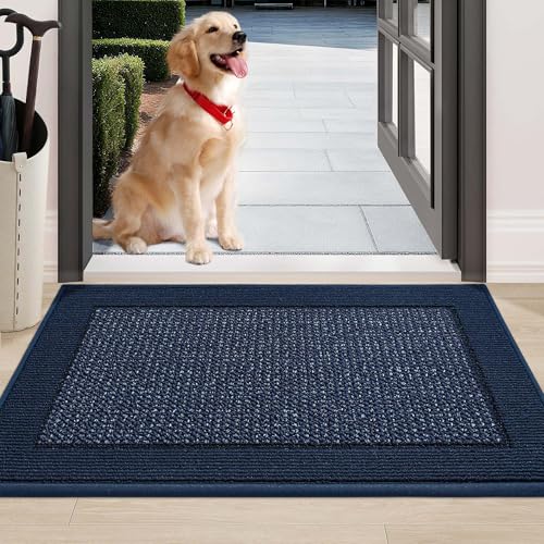 BEQHAUSE Indoor Door Mat 24" x 36", Dirt Trapper Door Mats Non-Slip Entryway Rugs Washable, Trap Dirt Absorbent Welcome Mat, Low Profile Floor Mats for Front Back Door and Entryway, Blue - color: Blue, size: 24" X 36" (Rectangular)