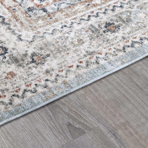 Hauteloom Balfour Area Rug - Medallion Geometric Border Diamond Distressed - Traditional Oriental Turkish Transitional Tribal - Ice Blue, Off White, Light Slate, Blue, Gray - 2' x 2'11" - color: Ice Blue, Off White, Light Slate / Kouta, size: 1'11" x 2'11