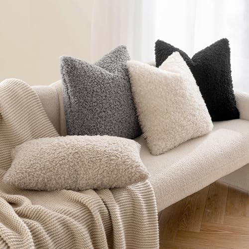 MIULEE Pack of 2 Throw Pillow Covers 18x18 Inch Neutral Black Faux Fur Decorative Sherpa Pillow Covers Fuzzy Accent Soft Sheepskin Fleece Cushion Cases for Boho Home Decor Couch Living Room Bed - color: Black, size: 18" x 18" (Pack of 2)